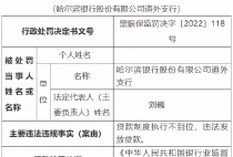 因贷款制度执行不到位 哈尔滨银行道外支行被罚40万元